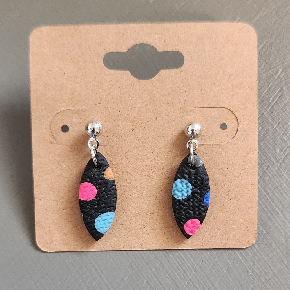 Black Polka Dot Clay Post Earrings